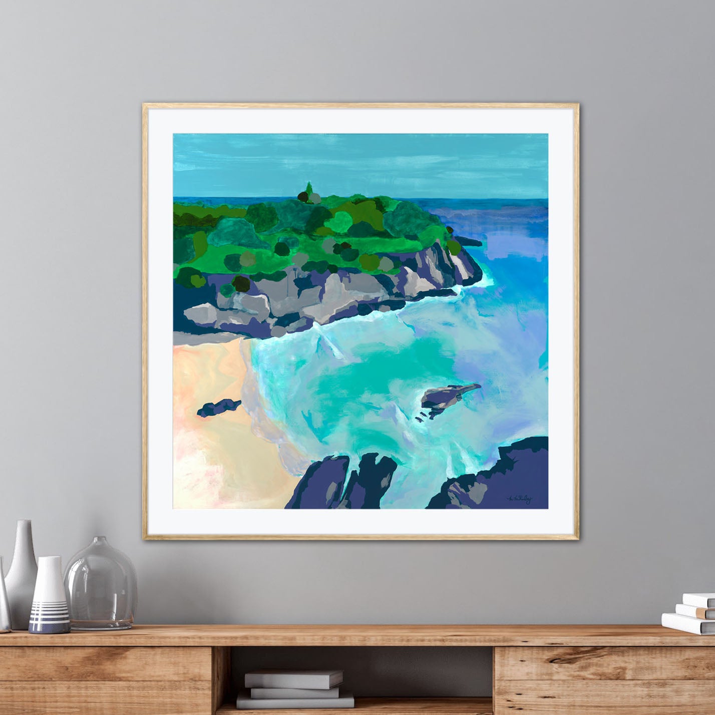 Blue Rocks example paper print in wood frame - Madeleine McKinlay Art