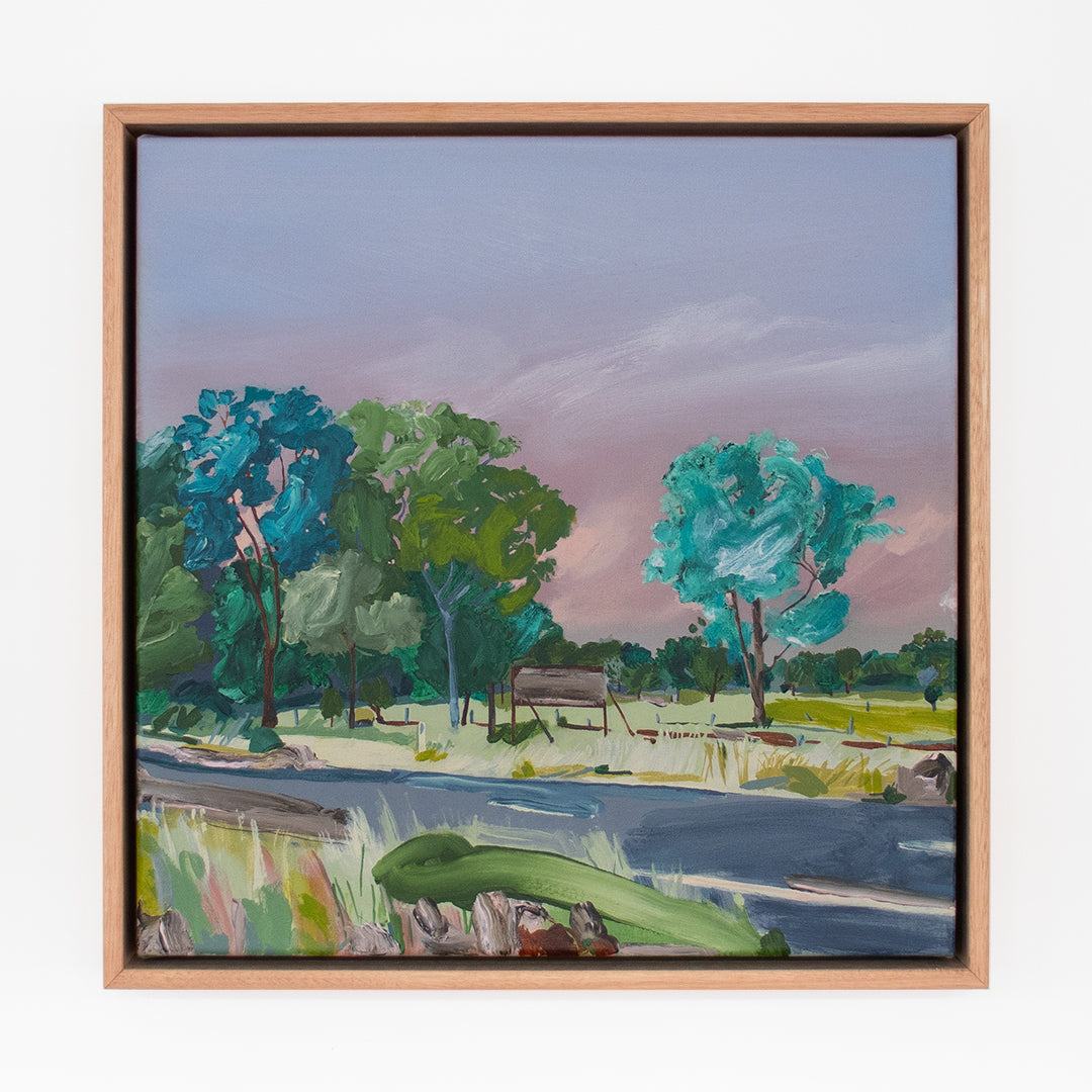 'Down at the Crossing', original abstract landscape painting by Australian artist Madeleine McKinlay