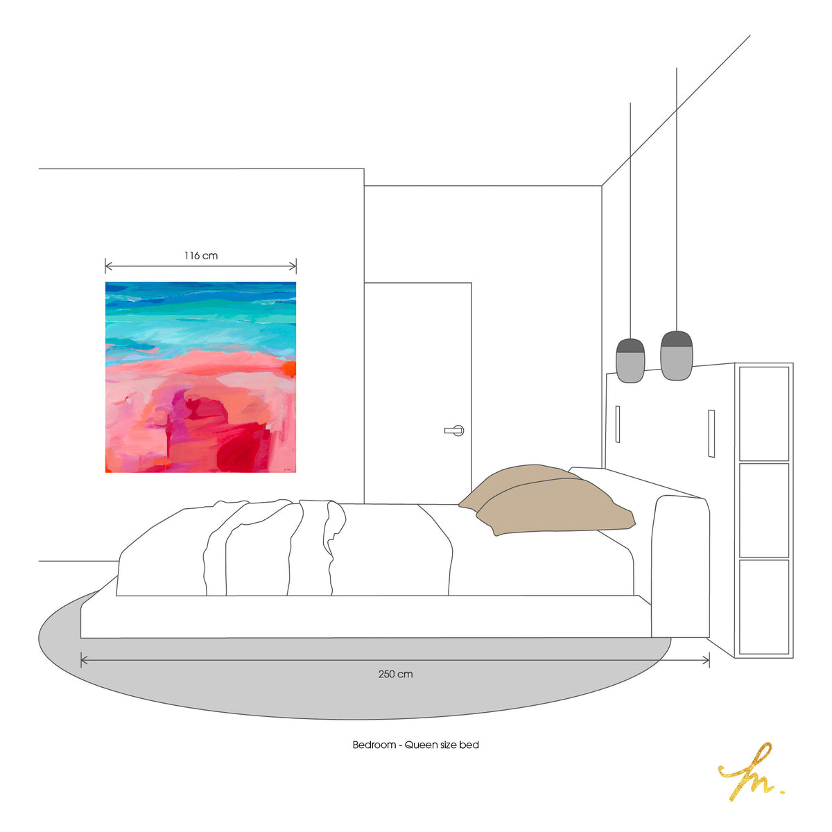 Artwork &#39;Burnt Sand&#39; print, hung in a bedroom