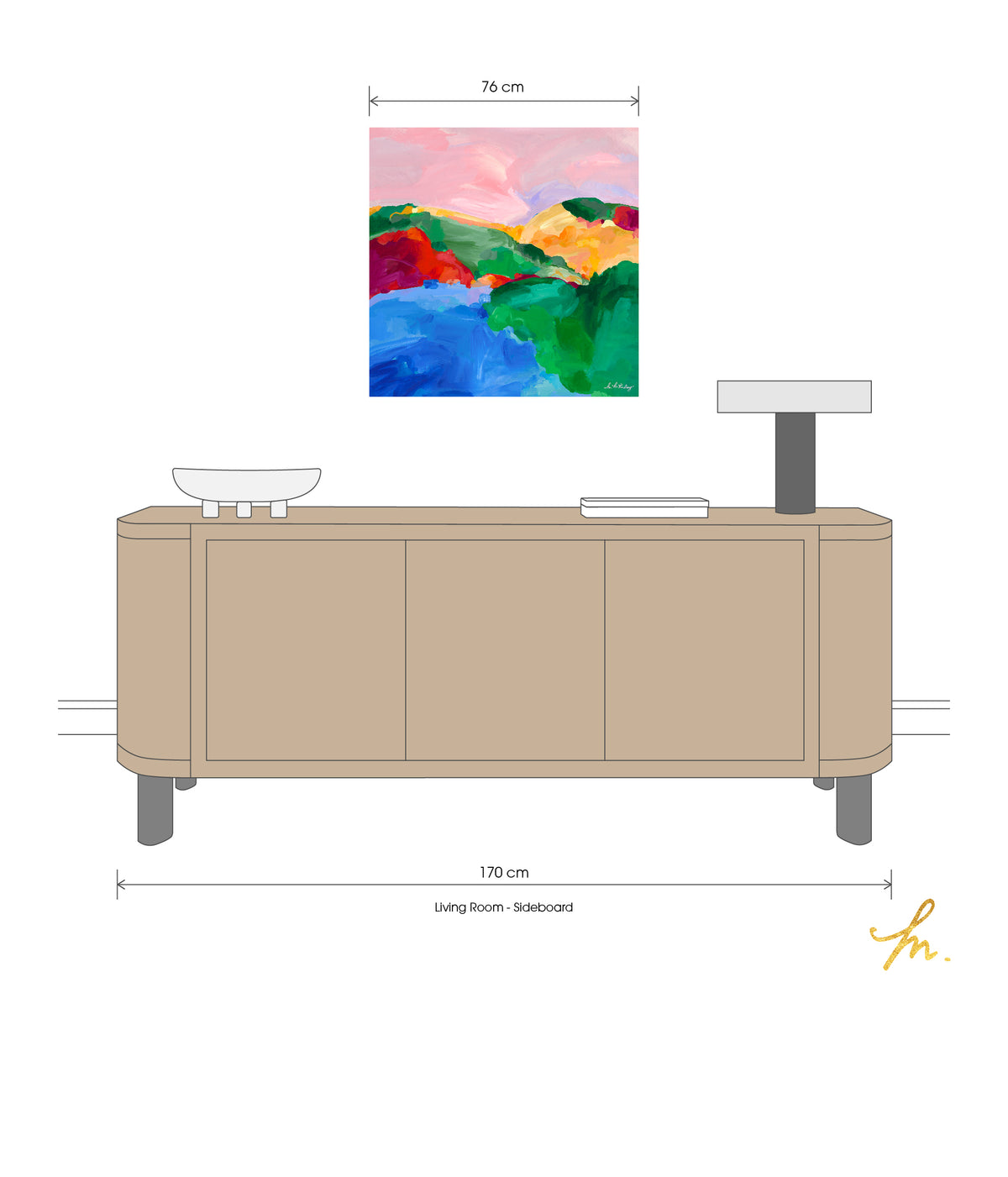 Artwork &#39;Colours of the Country&#39; print hung above a sideboard