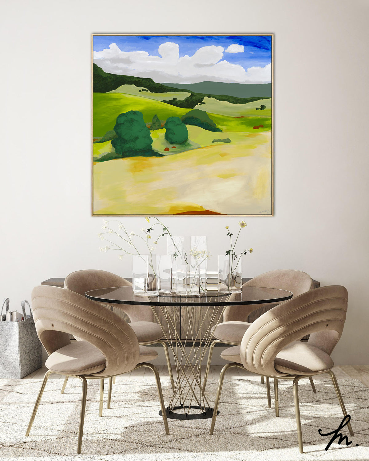 Artwork &#39;Drying Out&#39; unframed, hanging on a wall in a dinning room